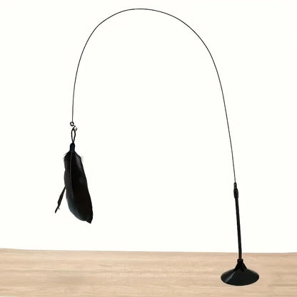 Feathered Cat Toy Accessory with Durable Rod and Suction Cup Base, Available in Realistic and Artificial Designs, Battery-Free Operation for Small Dog Entertainment